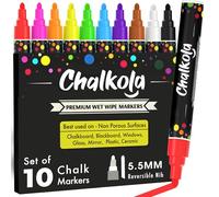 Pennarelli a gesso liquido - Confezione da 10 pennarelli fluorescenti colorati. Da utilizzare su lavagne bianche, lavagne tradizionali, finestre, vetro. Punta rotonda da 6 millimetri con d’inchiostro