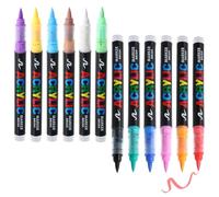 Pennarelli a Vernice Acrilica a d'Acqua, 12 Colori Pennarelli Acrilici Brush Pen, Pennarelli Punta Fine 1-6 mm, Acquerellabili Penne da Colorare per Dipingere Sassi, Legno, Vetro, Tessuti