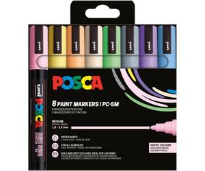 Pennarelli a vernice Posca PC-5M/8C confezione da 8 punta tonda da 18-25 mm inchiostro a base d'acqua resistenti alla luce non permanenti colori pastello assortiti