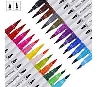 Pennarelli Acquarelli Colore Brush Pen Doppio 24 Pezzi con Punta Fine da 0,4 mm e Punta Brush, Acquerellabili Pennelli da Pittura per Lettering, Schizzi, Bullet journal, Colorare e Disegnare