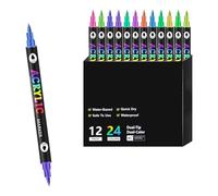 Pennarelli acrilici a doppia punta, 72 colori, con 36 punte a pennello bicolore, per pittura su roccia, tela, legno, vetro, album di ritagli, punte morbide e pennarelli (24 colori)