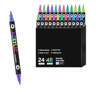 Pennarelli acrilici a doppia punta, 72 colori, con 36 punte a pennello bicolore, per pittura su roccia, tela, legno, vetro, album di ritagli, punte morbide e pennarelli (48 colori)