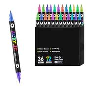 Pennarelli acrilici a doppia punta, 72 colori, con 36 punte a pennello bicolore, per pittura su roccia, tela, legno, vetro, album di ritagli, punte morbide e pennarelli (72 colori)