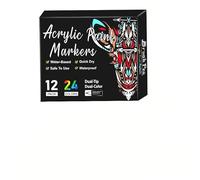 Pennarelli acrilici a doppia punta, a base d'acqua, confezione da 36 pezzi, 72 colori, ad asciugatura rapida, impermeabili, per pittura su roccia, artigianato fai da te, graffiti (12 pezzi [24 colori
