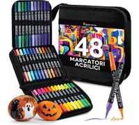 Pennarelli Acrilici a Doppia Punta (Fine E a Pennello) - 48 Colori Pennarelli In