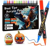 Pennarelli Acrilici Doppia Punta, 20 Colori Pennarelli Acrilici per Dipingere Sa