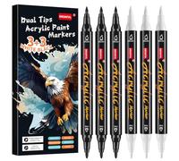 Pennarelli acrilici neri, 6 pennarelli impermeabili a doppia punta, per pittura su roccia, tessuto, metallo, vetro, legno, tela, ceramica, zucche, uova, plastica, atossici e odori (3 neri + 3 bianchi)