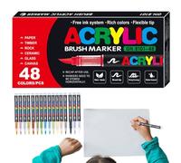 Pennarelli acrilici - Pennarelli Per Spazzolatura Acrilico, Pennarelli Per Pittura Acrilica Set | Set Di Penna Per Pittura Multifunzionale, 48 Colori Marker Di Vernice Impermeabile, Per Ro