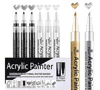 Pennarelli Acrilici per Pittura Bianco Nero 0,7 mm, Set da 8 Pennarelli Indelebili Punta Fine Pennarelli a Vernice Acrilica per Metallo, Tela, Roccia, Ceramica, Vetro, Legno e Tessuto