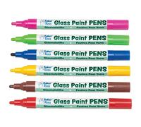 Pennarelli Acrilici per Vetro Baker Ross (confezione da 6)- Materiale per artigianato - Blu, Rosso, Giallo, Verde, Rosa e Marrone