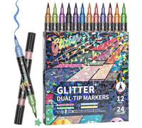 Pennarelli artistici con brillantini, cancelleria a doppia punta glitterata, pennarelli per libri da colorare adulti, per diario creativo, scrapbooking, schizzi, illustrazioni, scarabocchi, scuola