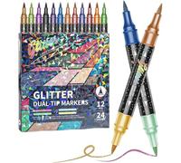 Pennarelli Effetto Glitter 24/48/72/96 Colori, Set Di Penne Metallizzate Con Punta Doppia 2 In 1 Penna A Punta Morbida Da 6 Mm Ad Asciugatura Rapida for Scarabocchi Scrittura(24colors)