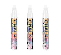 Pennarelli Gesso Liquido Cancellabili - Set 8 Colori Fluorescenti Punta 10 mm 3 in 1 - Pennarelli Lavagna Bianca e Nera, Vetro, Finestra, Specchio - Gessetti Colorati Lavabili, Atossici (Bianco)
