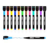 Pennarelli Lavagna Bianca Cancellabile, 12 Colori Pennarelli per Lavagna Bianca Cancellabile a Secco Magnetica, Set Pennarello Lavagna Punta Fine, Whiteboard Marker a Basso Odore con Cancellino