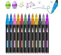 Pennarelli per contorni, 12 colori a doppia linea, pennarelli glitterati per disegnare contorni, per pittura, disegno, diario, decorazione in classe, artigianato, biglietti di auguri, scarabocchi e