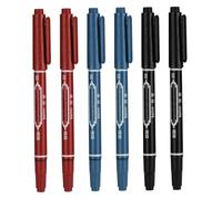 Pennarelli per tatuaggio a doppia testa per pelle, confezione da 6 pennarelli all'henné con punte spesse e fini in rosso, nero e blu (5, 4 pollici)