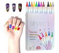 Pennarelli per unghie - Set di penne a doppia punta, 12 colori vivaci, formula ad asciugatura rapida, strumenti facili per puntare e disegnare, stile creativo, uso manicure per l