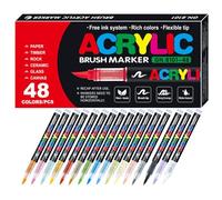 Pennarelli per vernice acrilica - Set di penne per pittura multifunzionale | Suggerimento per la spazzolatura del pennarello della vernice acrilica | 48 colori penna di vernice impermeabile per roccia