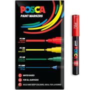 Pennarelli Posca a base d'acqua acrilica | Penna per pittura permanente per superfici multiple | Confezione da 1 in confezione regalo in busta | Vetro, tessuto, tela, legno ecc. | PC-1M, Rosso