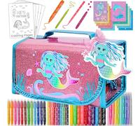 Pennarelli profumati per bambini - Kit artistici - Regali a tema sirena per ragazze, Il kit da colorare incl pennarelli profumati, pennarelli a pois, una scintillante custodia per matite a tema sirena