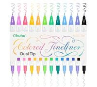 Pennarelli punta fine Ohuhu, 12 colori Pennelli calligrafici e penne da disegno a doppia punta - Impermeabili e resistenti all'alcol per artisti principianti Disegno Schizzi Bullet Journal Contorni