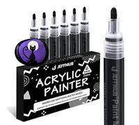 Pennarello Acrilico Nero Pennarello Acrilico Punta Larga 2-3mm,Set di 6 Pennarelli Acrilici Per Vetro, Metallo, Tessile, Legno, Ciottoli Marcatore Permanente Nero
