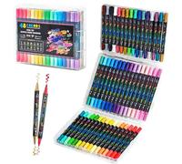 Pennarello bifacciale - Pagine da colorare | Nota i segni | Pennarello per diario | Pennarelli acrilici per adulti | 48 colori acrilico fine e pennelli penna per pittura disegno bambini tessuto H