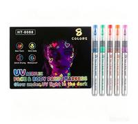 Pennarello fluorescente per il viso, 8 colori/scatola, 8 colori/scatola | La luce fluorescente appare sotto la luce nera per disegnare disegni espressivi su viso, corpo e progetti