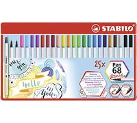 Pennarello Premium con punta a pennello per linee spesse e sottili - STABILO Pen 68 brush - Scatola in metallo da 25 - con 24 colori assortiti