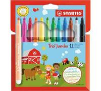 Pennarelli Stabilo Trio Jumbo - 159777 Pennarelli colorati superlavabili colori assortiti tratto da 3 mm utilizzabili dai 3 anni in su in confezione da 12 Pz.