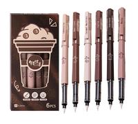 Penne A Rulli A Inchiostro - 6pcs A Tema Caffè Da 0,5 Mm Penne In Gel Nero Set | Penna A Rotolante Ad Asciugatura Rapida Ideale Per Scuola, Ufficio, Journaling E Scrittura Di Tutti I