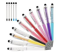 Penne a sfera 3 pezzi 2 in 1 Bling Crystal Diamond Pen Touch Screen capacitivo stilo con ricariche di ricambio Nero Blu Inchiostro Gomma Punte per iPhone iPad Kindle Dispositivi Touchscreen (Set 10)