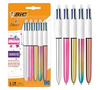 Penne a Sfera a Scatto BIC 4 Colours Shine e Gradient Punta Media 1,00 mm nei Colori Argento Metallizzato, Oro, Rosa, Oro Rosa e Pastello Gradiente - Confezione da 5