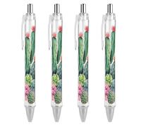 Penne a sfera gel da 0,5 mm, confezione da 4 penne a sfera a forma di cactus naturali ad asciugatura rapida, in stile boho, fiori, ramoscelli, cactus, penne a sfera con inchiostro liscio per prendere