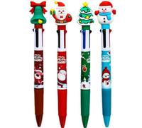 Penne a Sfera Natale, Penne a Inchiostro, 4 in 1 Penna Multicolore Bambini, Penna Natale Regali Creativi, Scrittura Retrattile Pennas Gel, a tema Natalizio, per Scuola, Feste, Idea Regalo