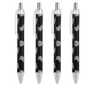 Penne a sfera nere, confezione da 4 penne a sfera da 0,5 mm, punta in grassetto, retrattili, a scacchi, con bandiera bianca e nera, con comoda impugnatura completa