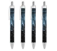 Penne a sfera nere, confezione da 4 penne gel da 0,5 mm, retrattili, con comoda impugnatura completa, motivo: Chicago City Tornado Storm Weather