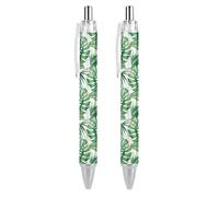 Penne a sfera nere, penna a sfera a inchiostro gel, scrittura liscia, retrattile, punta fine da 0,5 mm, per scuola, ufficio, motivo foglie tropicali, 2 pezzi
