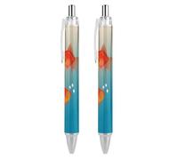 Penne a sfera nere, penna a sfera a inchiostro gel, scrittura liscia, retrattile, punta fine da 0,5 mm, per scuola e ufficio, motivo divertente pesce rosso, 2 pezzi