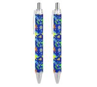 Penne a sfera nere, penna a sfera a inchiostro gel, scrittura liscia, retrattile, punta fine da 0,5 mm, per scuola, ufficio, motivo dinosauro nello spazio, 2 pezzi