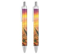 Penne a sfera nere, penna a sfera, scrittura liscia, penna gel retrattile, punta fine da 0,5 mm, per scuola, ufficio, paesaggio, tulipani, campi, tramonto