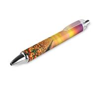 Penne a sfera nere, penna a sfera, scrittura liscia, penna gel retrattile, punta fine da 0,5 mm, per scuola, ufficio, paesaggio, tulipani, campi, tramonto