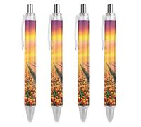 Penne a sfera nere, penna a sfera, scrittura liscia, penna gel retrattile, punta fine da 0,5 mm, per scuola, ufficio, paesaggio, tulipani, campi, tramonto