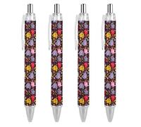 Penne a sfera nere, penne a sfera a inchiostro gel, scrittura liscia, retrattile, punta fine da 0,5 mm, per scuola, ufficio, elefanti, uccelli, fiori, motivo 4 pezzi