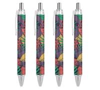 Penne a sfera nere, penne a sfera a inchiostro gel, scrittura liscia, retrattile, punta fine da 0,5 mm, per scuola e ufficio, motivo retrò con foglie tropicali, 4 pezzi