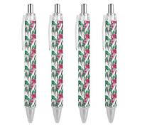 Penne a sfera nere, penne a sfera a inchiostro gel, scrittura liscia, retrattile, punta fine da 0,5 mm, per scuola, ufficio, orchidee, motivo floreale con foglie, 4 pezzi