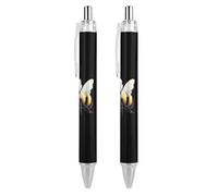 Penne a sfera retrattili a forma di ape e fiori gialli, penna a sfera con inchiostro blu, scrittura liscia, 2 pezzi