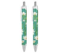 Penne a sfera retrattili con fiori bianchi selvatici, inchiostro blu, penna a sfera per scrittura liscia, 2 pezzi
