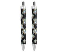 Penne a sfera retrattili con motivo tropicale e tartaruga marina, inchiostro blu, punta fine da 0,5 mm, forniture per ufficio, 2 pezzi come foto 2