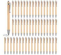 Penne a sfera retrattili in bambù, set da 50, punta fine da 0,5 mm, inchiostro nero, con clip per quaderni, ufficio, attività scolastiche